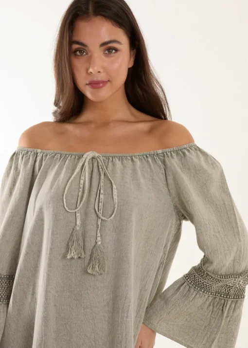 Blue Vanilla Khaki Lace Trim Tunic Dress