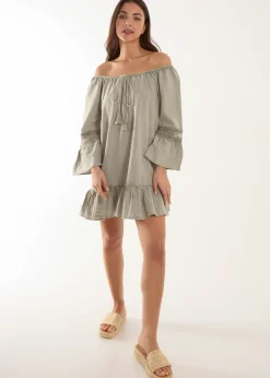Blue Vanilla Khaki Lace Trim Tunic Dress