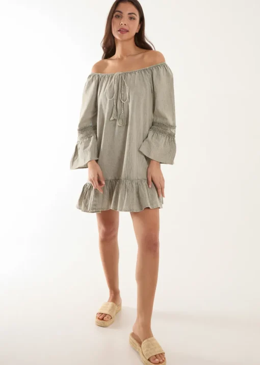 Blue Vanilla Khaki Lace Trim Tunic Dress