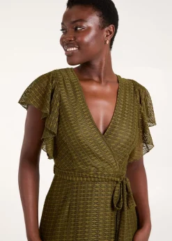 Blue Vanilla Khaki Lace Wrap Midi Dress