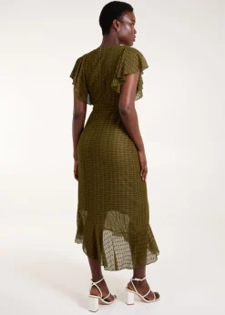 Blue Vanilla Khaki Lace Wrap Midi Dress