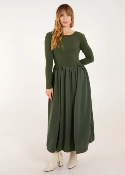 Blue Vanilla Khaki Long Sleeve Scuba Crepe Skirt Dress