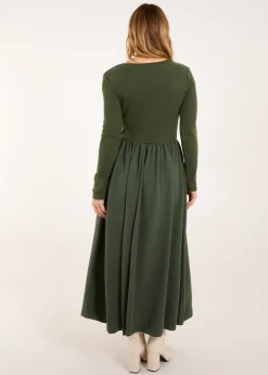 Blue Vanilla Khaki Long Sleeve Scuba Crepe Skirt Dress