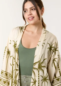 Blue Vanilla Khaki Palm Print Kimono