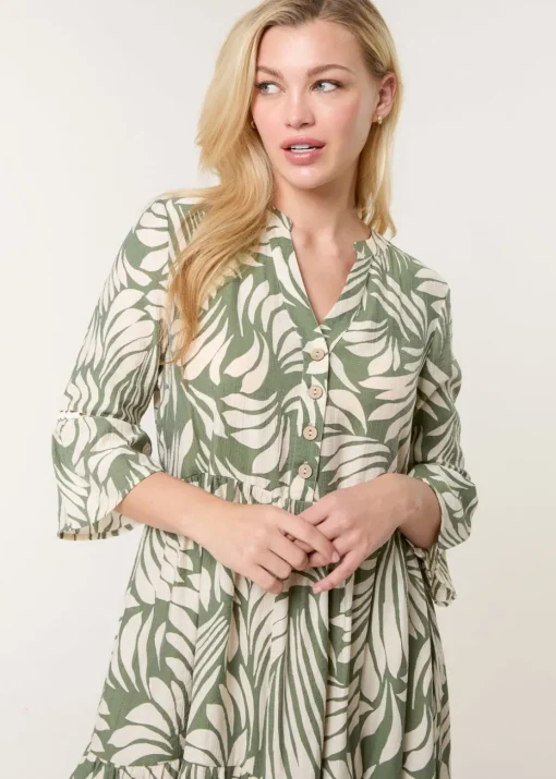 Blue Vanilla Khaki Ric Rac Smock Shirt Dress