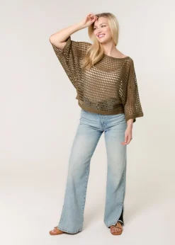 Blue Vanilla Khaki Round Neck Net Top