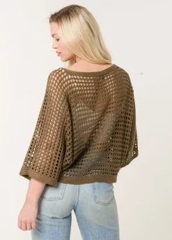 Blue Vanilla Khaki Round Neck Net Top