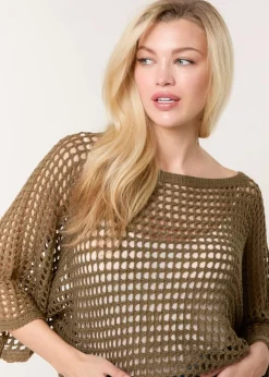Blue Vanilla Khaki Round Neck Net Top