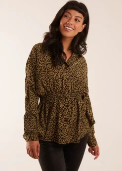 Blue Vanilla Khaki Shirred Batwing Shirt