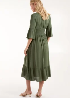 Blue Vanilla Khaki Shirred Empire Bust Dress