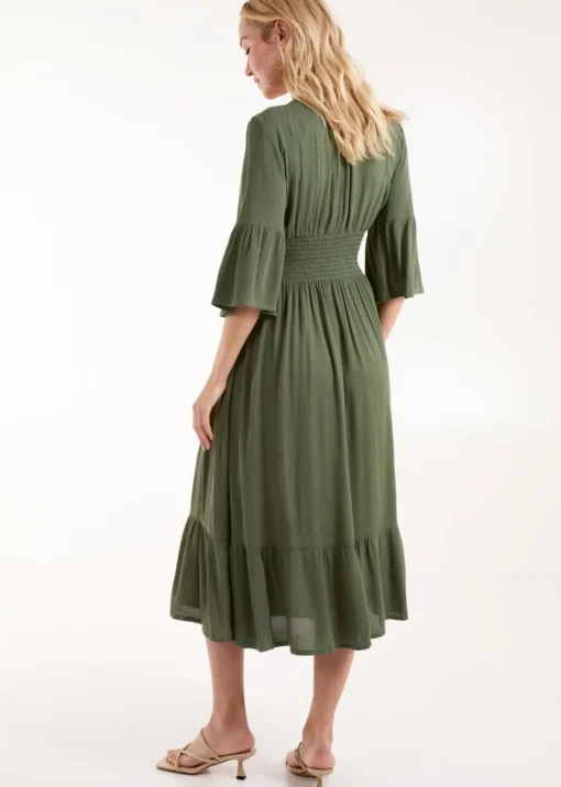 Blue Vanilla Khaki Shirred Empire Bust Dress