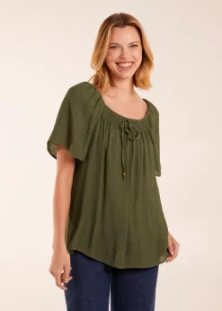 Blue Vanilla Khaki Shirred At Front Swing Top