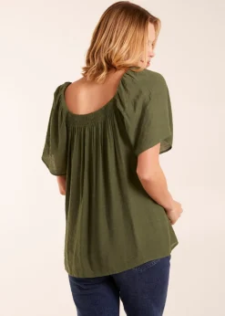 Blue Vanilla Khaki Shirred At Front Swing Top