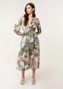 Blue Vanilla Khaki Wrap Front Dress With Ring Detail