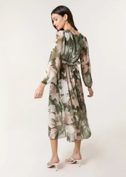 Blue Vanilla Khaki Wrap Front Dress With Ring Detail