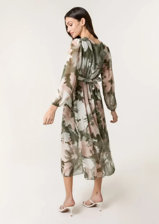 Blue Vanilla Khaki Wrap Front Dress With Ring Detail