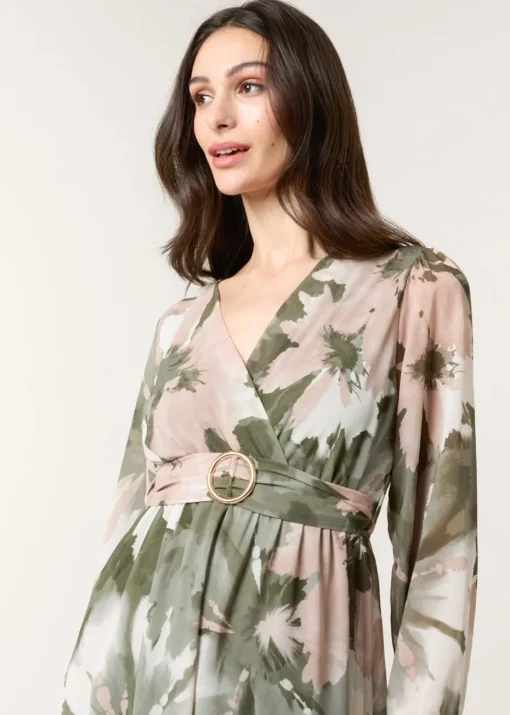 Blue Vanilla Khaki Wrap Front Dress With Ring Detail
