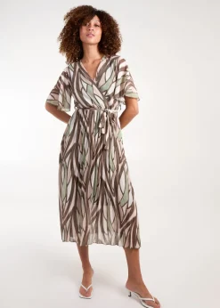 Blue Vanilla Khaki Wrap Over Pleat Dress