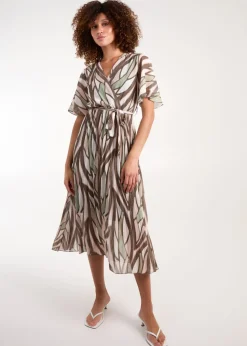 Blue Vanilla Khaki Wrap Over Pleat Dress