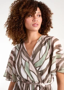 Blue Vanilla Khaki Wrap Over Pleat Dress