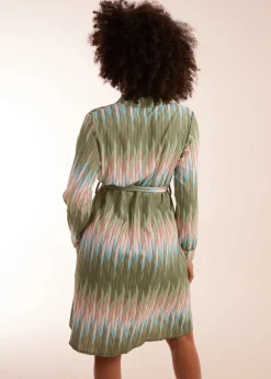Blue Vanilla Khaki Zig Zag Print Shirt Dress