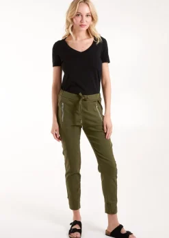 Blue Vanilla Khaki Zip Drawstring Trousers