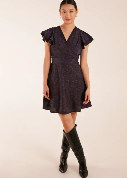 Blue Vanilla Leopard Print Wrap Ruffle Mini Dress