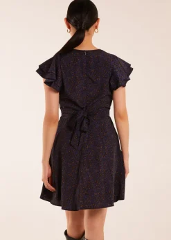Blue Vanilla Leopard Print Wrap Ruffle Mini Dress