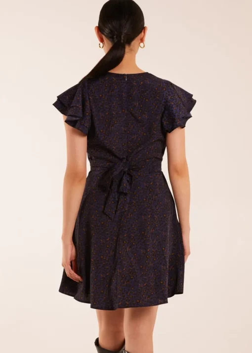 Blue Vanilla Leopard Print Wrap Ruffle Mini Dress