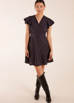 Blue Vanilla Leopard Print Wrap Ruffle Mini Dress
