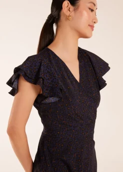 Blue Vanilla Leopard Print Wrap Ruffle Mini Dress