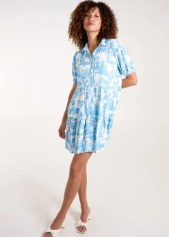 Blue Vanilla Light Blue Mini Smock Shirt Dress