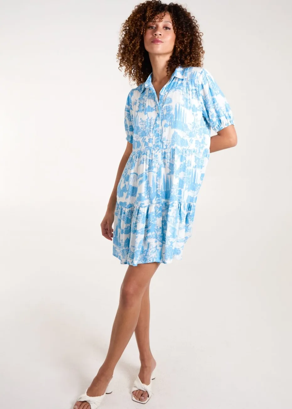 Blue Vanilla Light Blue Mini Smock Shirt Dress