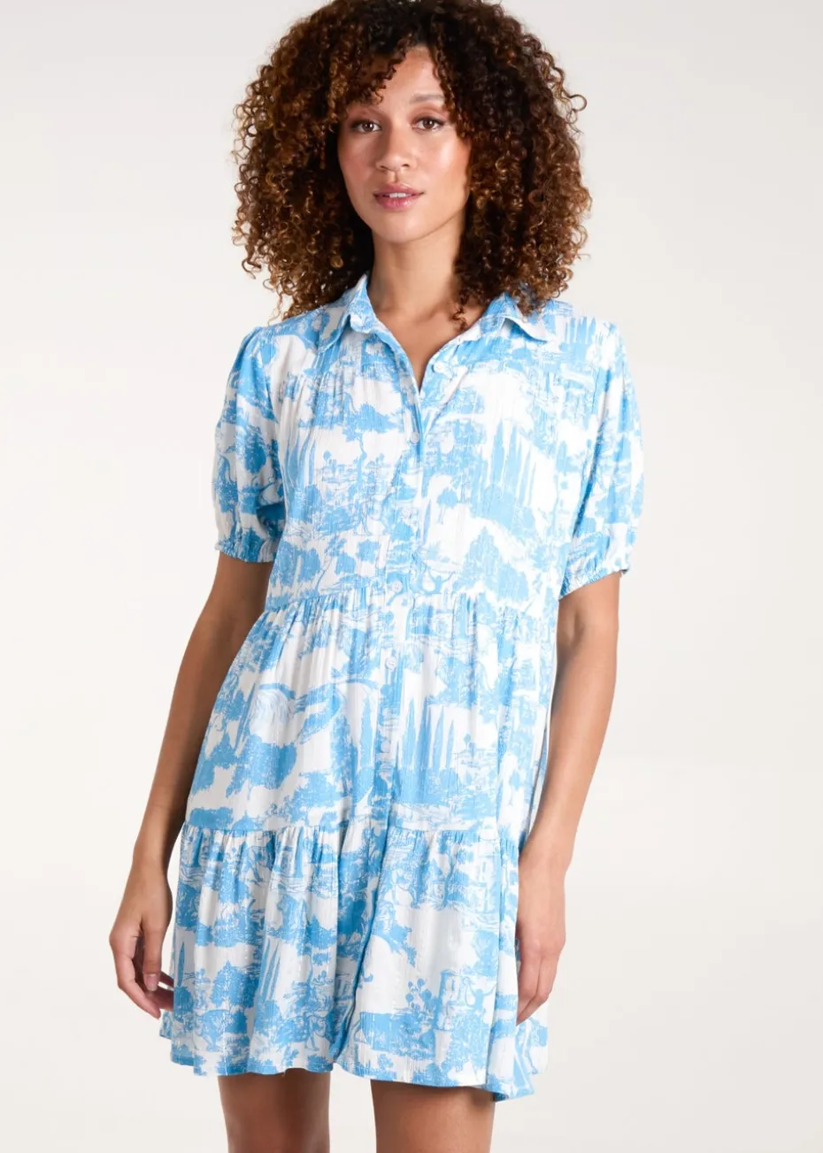 Blue Vanilla Light Blue Mini Smock Shirt Dress