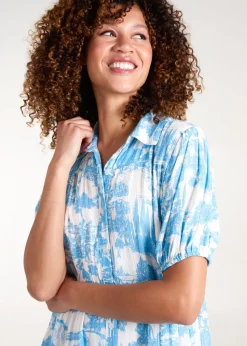 Blue Vanilla Light Blue Mini Smock Shirt Dress