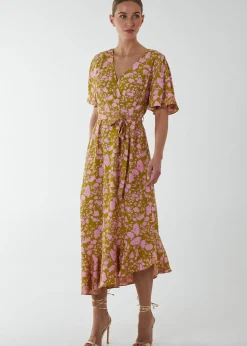 Blue Vanilla Lime Ruffle Wrap Midi Dress