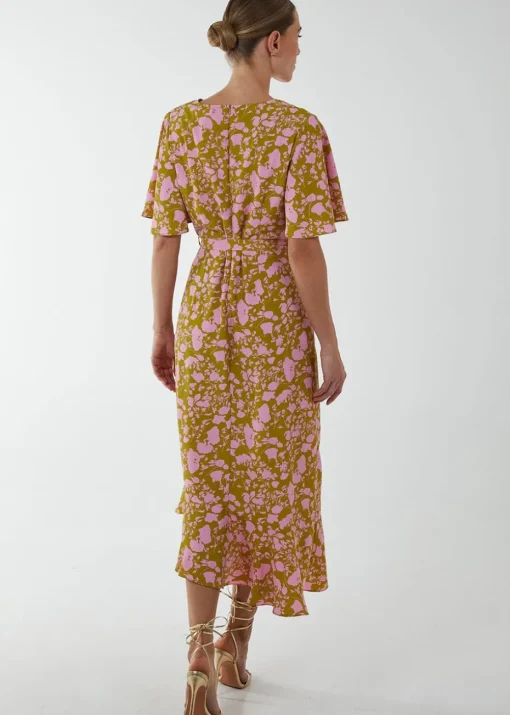 Blue Vanilla Lime Ruffle Wrap Midi Dress