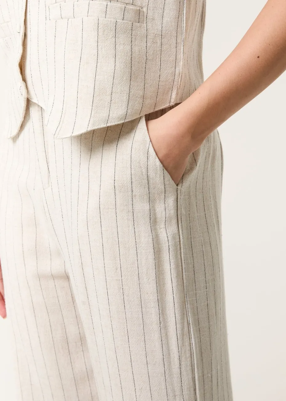 Blue Vanilla Linen Pinstripe Drawstring Trousers