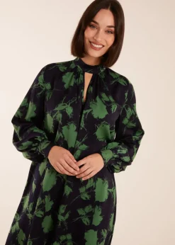 Blue Vanilla Midnight Blue Abstract High Neck Keyhole Shift Dress