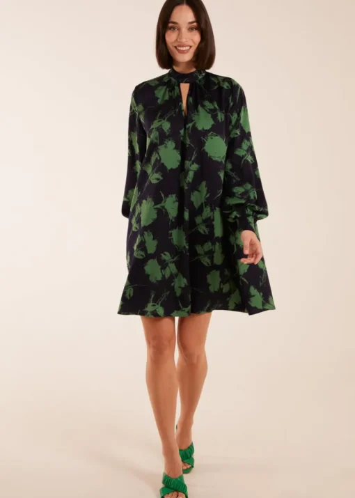 Blue Vanilla Midnight Blue Abstract High Neck Keyhole Shift Dress