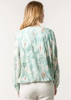 Blue Vanilla Mint V Neck Water Colour Print Blouse