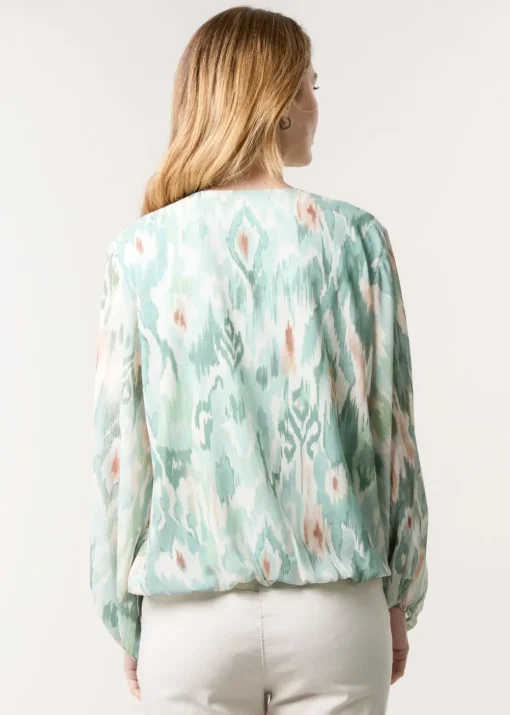 Blue Vanilla Mint V Neck Water Colour Print Blouse