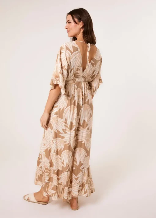 Blue Vanilla Mocha Printed Leaf Wide Leg Jumpsuit