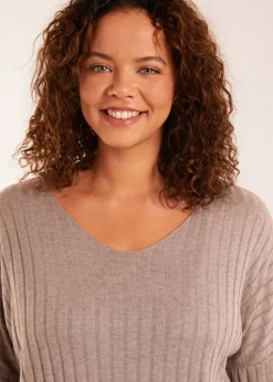 Blue Vanilla Mocha V-Neck Ribbed Jumper