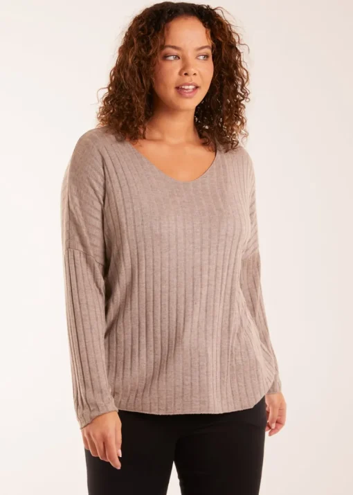 Blue Vanilla Mocha V-Neck Ribbed Jumper