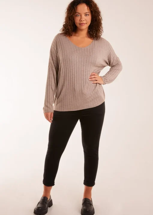 Blue Vanilla Mocha V-Neck Ribbed Jumper