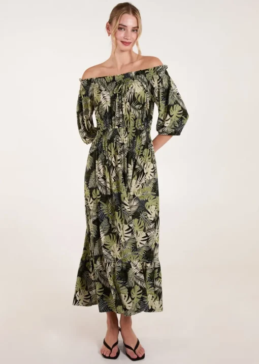 Blue Vanilla Multi Bardot Elasticated Maxi Dress