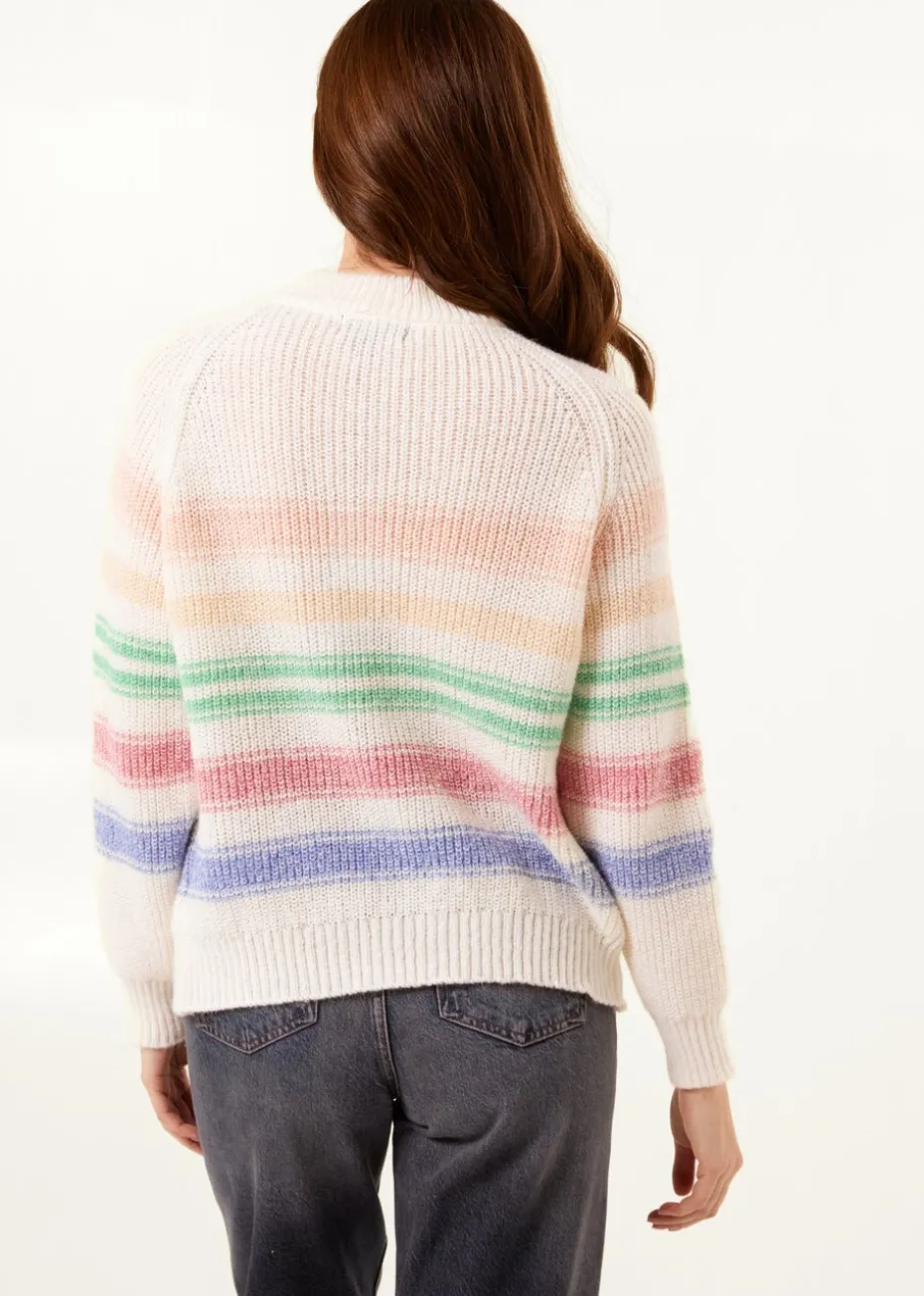 Blue Vanilla Multi Colourful 3D Flower Jumper With Stripes