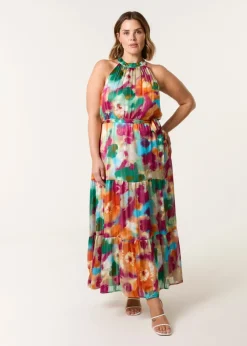 Blue Vanilla Multi Curve Halterneck Midi Dress