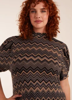 Blue Vanilla Multi Curve Zig Zag Smock Dress